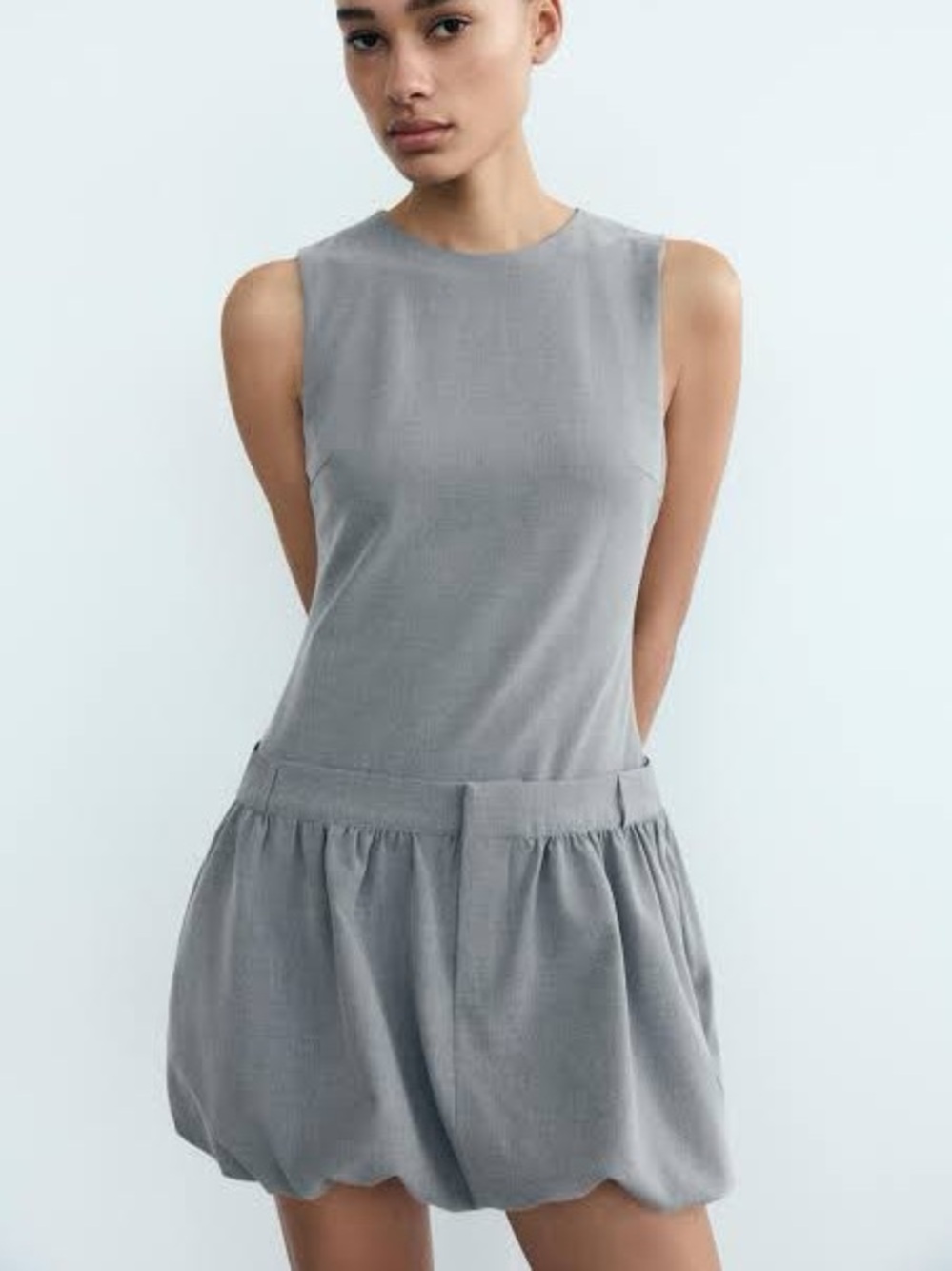 Zara Voluminous Short Dress Size Large Bubble Hem Gray